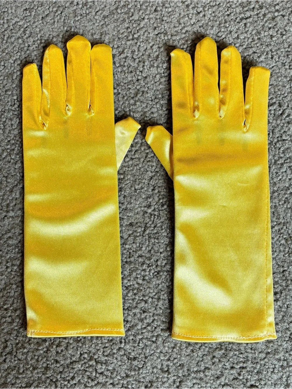 Youth Bright Yellow Satin Long Costume Gloves Kids M/L Cosplay Dress Up